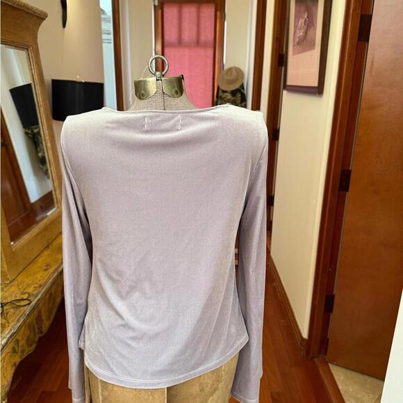 NWT Silver Velvet Long Sleeve Ruched Deep V-Neck Top by Urban Outfitters M - Picture 2 of 4